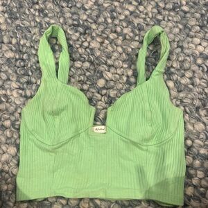 Mustard Seed Green Ribbed Crop Top